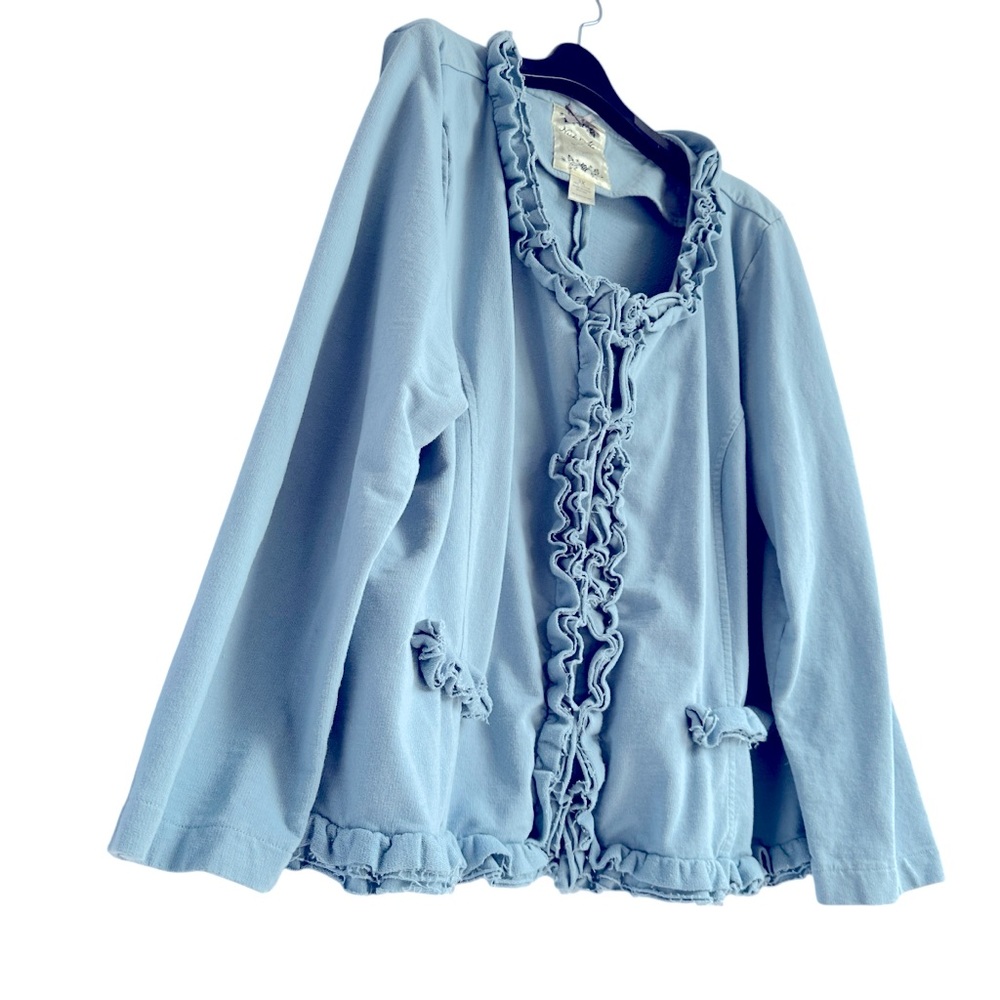 Nick & Mo Blue Ruffle Trim Cotton Jacket 3X